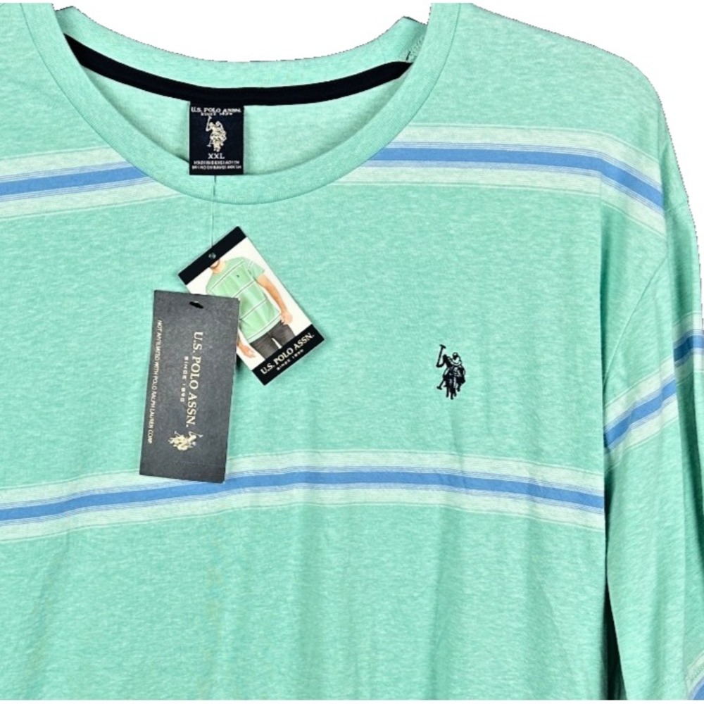 US Polo Assn T Shirt Mens XXL Green Striped Short Sleeve Crew Neck NWT